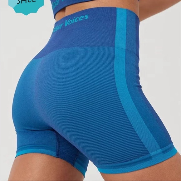 Outdoor Voices Womens Textured Biker Shorts in Blue 4.5” Size Large - Picture 1 of 9